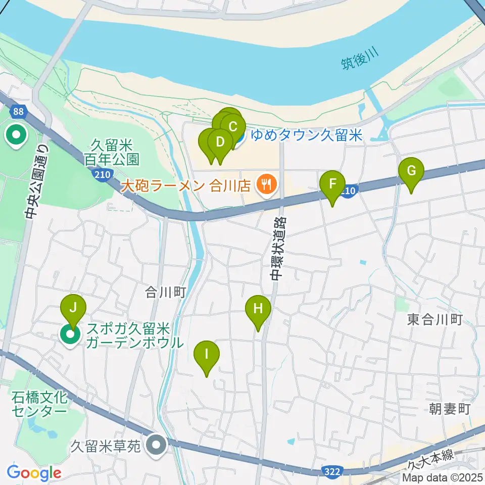 島村楽器 久留米ゆめタウン店周辺のカフェ一覧地図