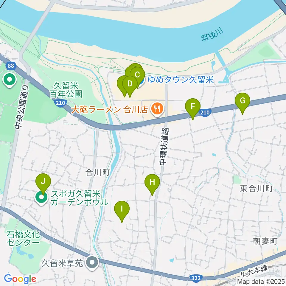 島村楽器 久留米ゆめタウン店周辺のカフェ一覧地図