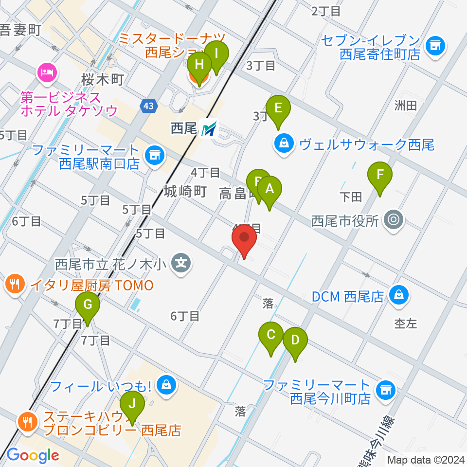 西尾エイトビート周辺のカフェ一覧地図