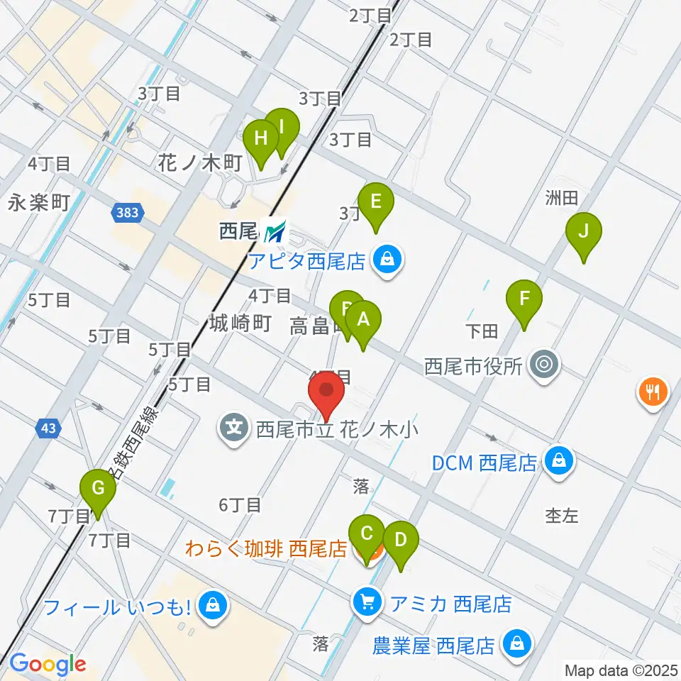 西尾エイトビート周辺のカフェ一覧地図