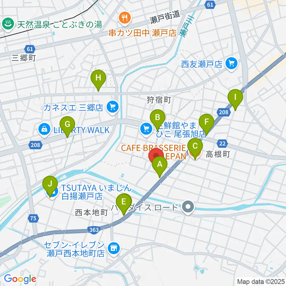 スタジオ・ミディ周辺のカフェ一覧地図