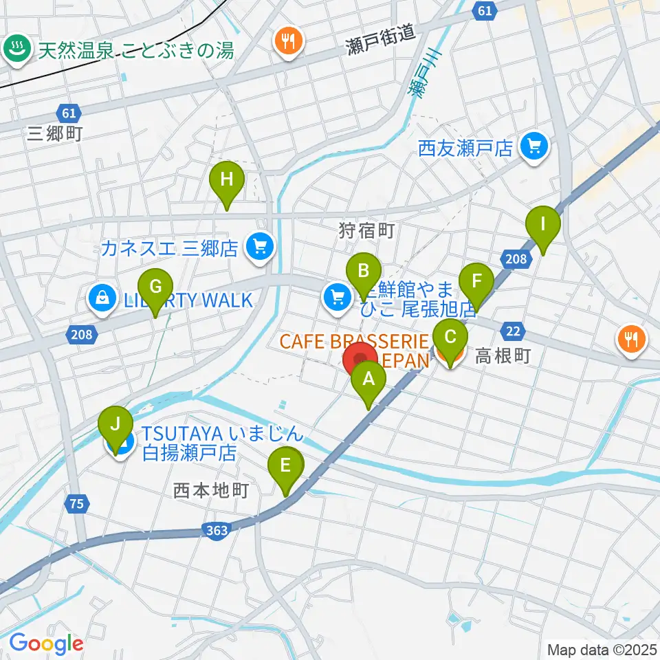 スタジオ・ミディ周辺のカフェ一覧地図
