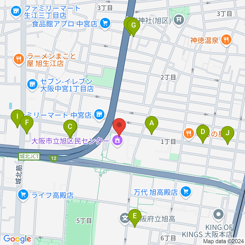 大阪市立芸術創造館周辺のカフェ一覧地図