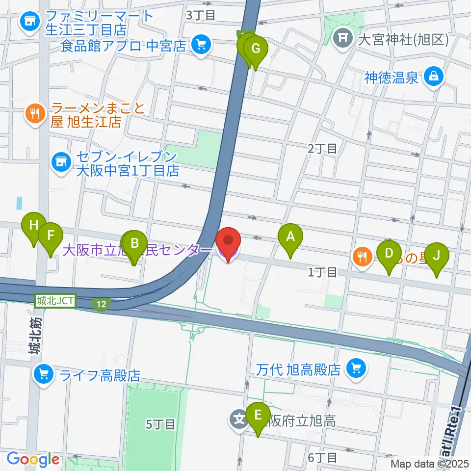 大阪市立芸術創造館周辺のカフェ一覧地図