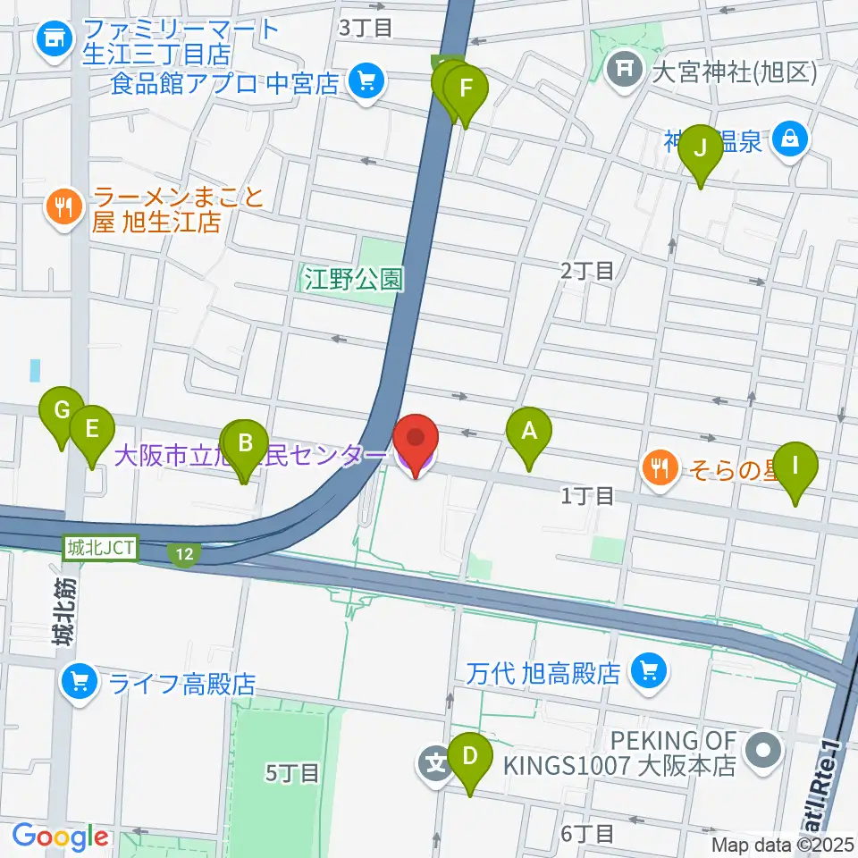 大阪市立芸術創造館周辺のカフェ一覧地図