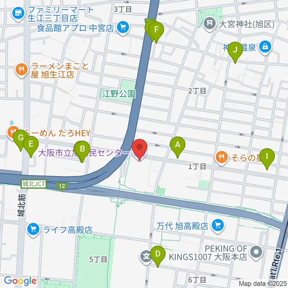 大阪市立芸術創造館周辺のカフェ一覧地図