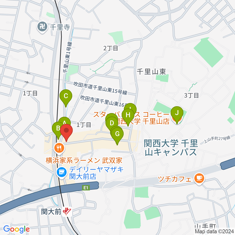 関大前スタジオパレット周辺のカフェ一覧地図