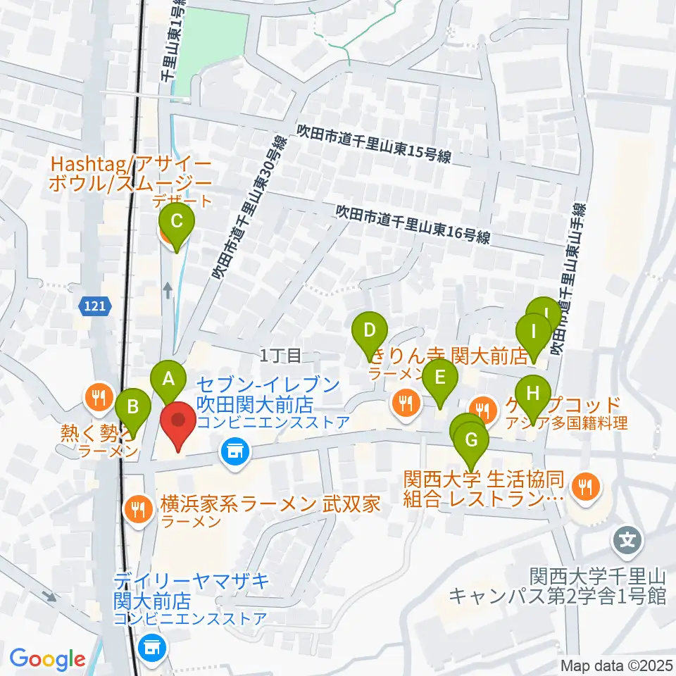 関大前スタジオパレット周辺のカフェ一覧地図
