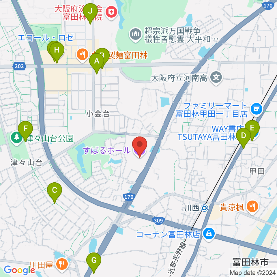 すばるホール 音楽練習室周辺のカフェ一覧地図