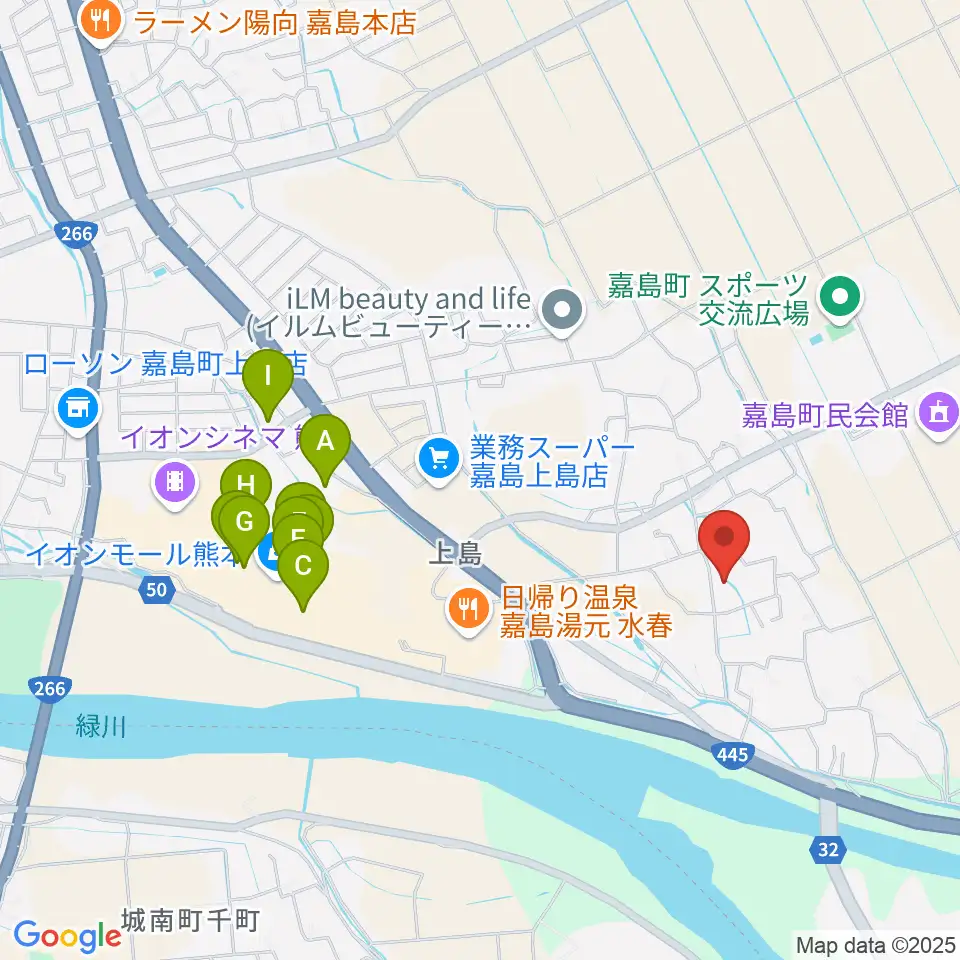 島村楽器 イオンモール熊本店周辺のカフェ一覧地図