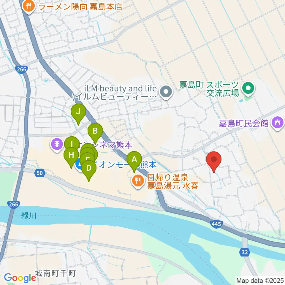 島村楽器 イオンモール熊本店周辺のカフェ一覧地図