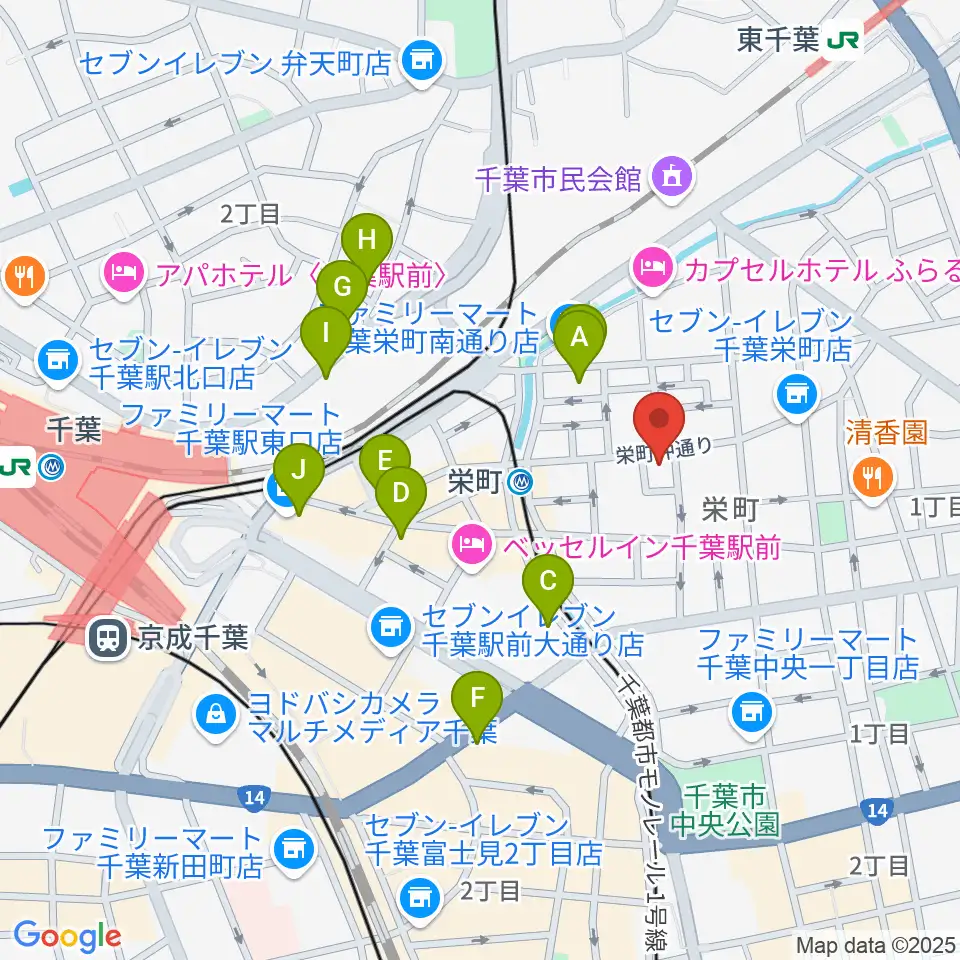 Y'S GUITAR周辺のカフェ一覧地図