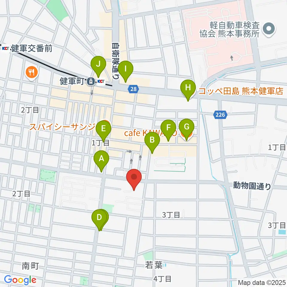 熊本市健軍文化ホール周辺のカフェ一覧地図