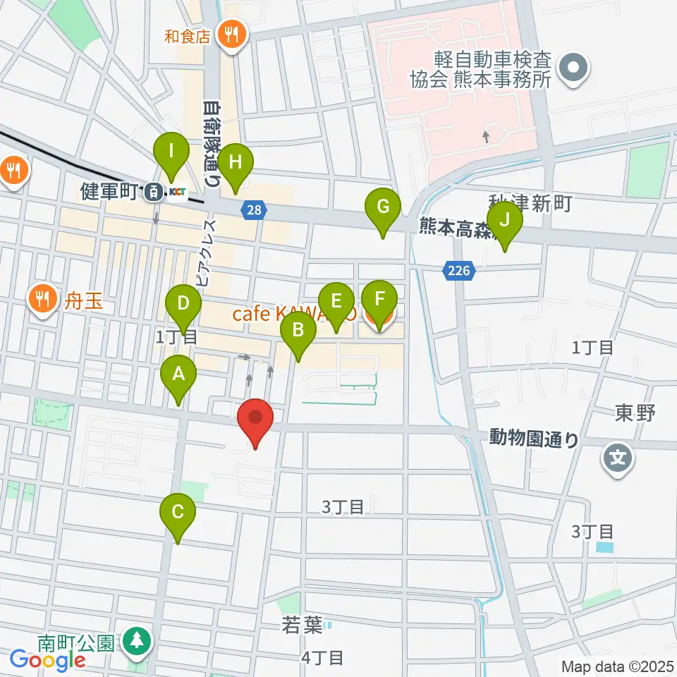 熊本市健軍文化ホール周辺のカフェ一覧地図