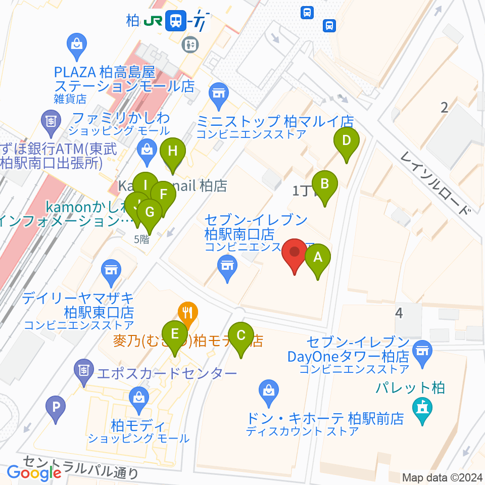 山野楽器 柏店周辺のカフェ一覧地図