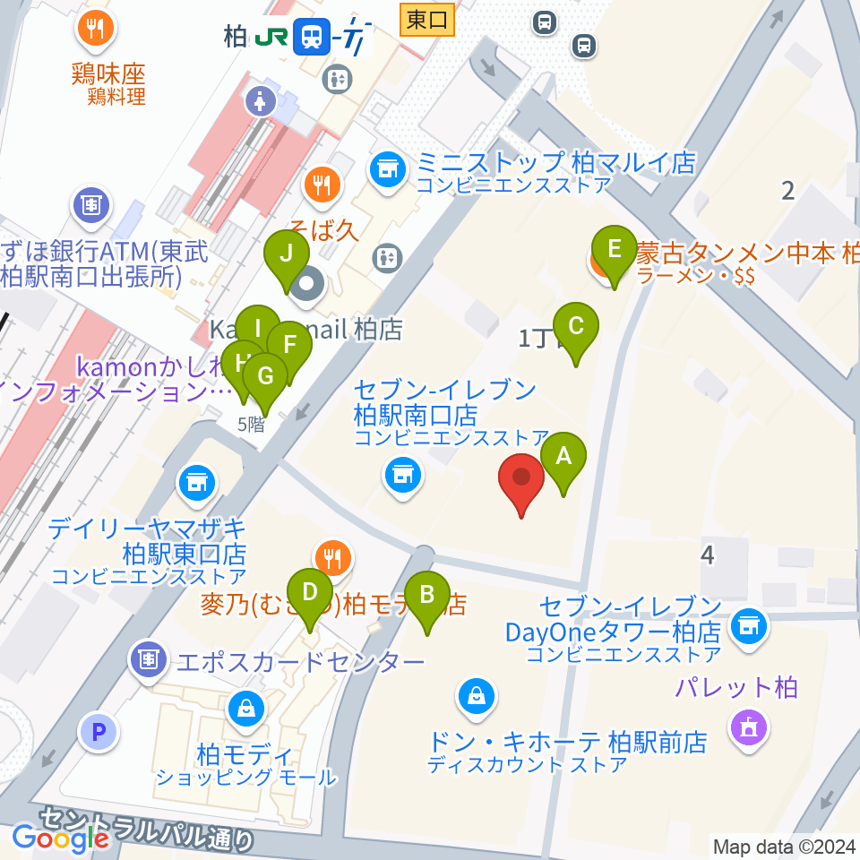 山野楽器 柏店周辺のカフェ一覧地図