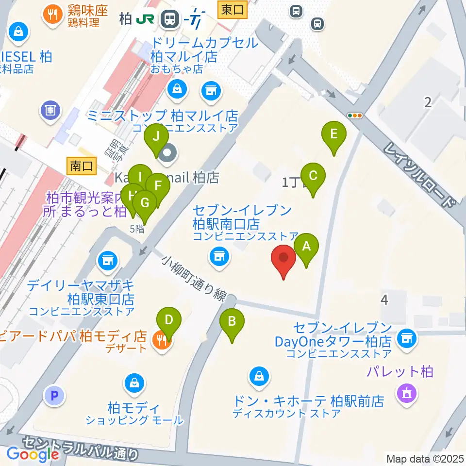 山野楽器 柏店周辺のカフェ一覧地図