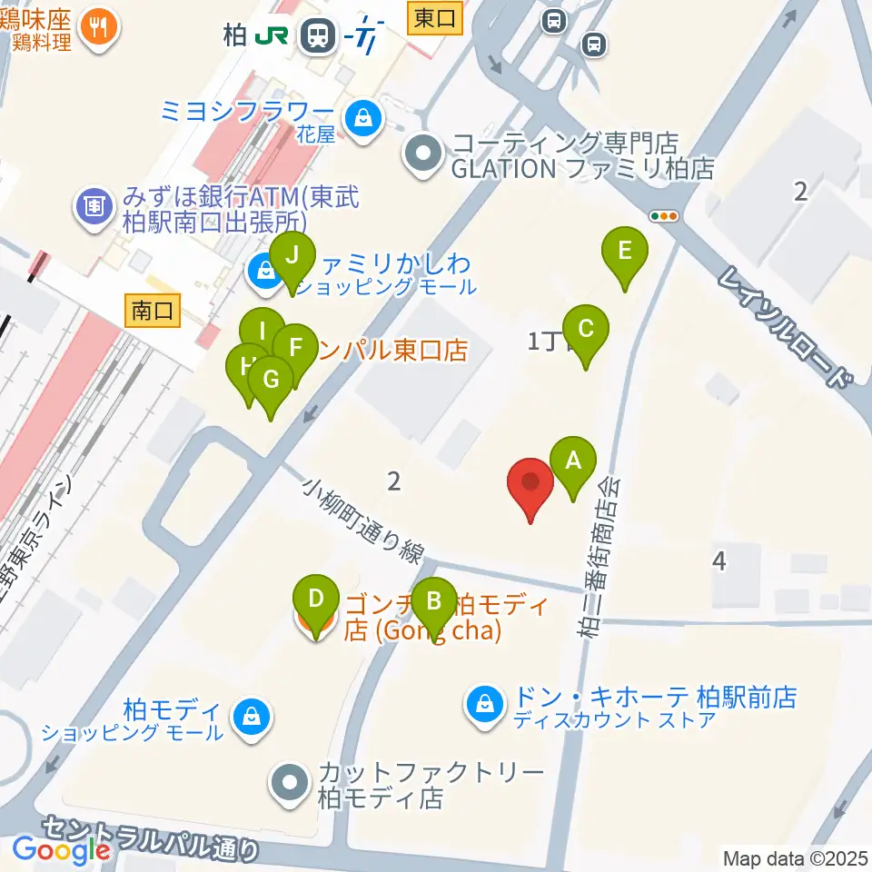 山野楽器 柏店周辺のカフェ一覧地図