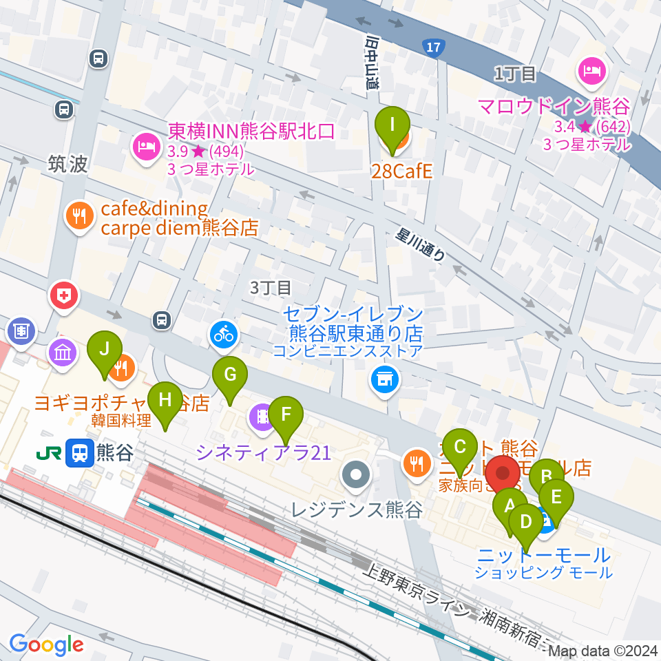 山野楽器サウンドクルー熊谷周辺のカフェ一覧地図