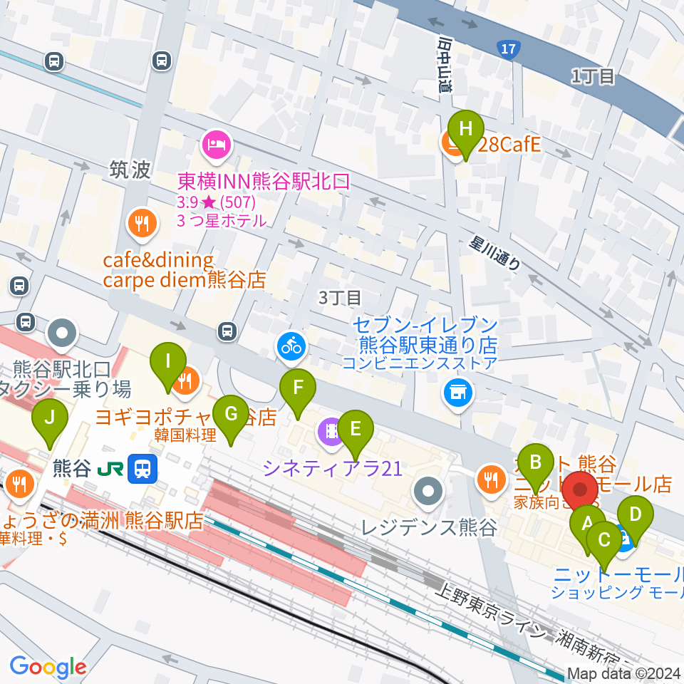 山野楽器サウンドクルー熊谷周辺のカフェ一覧地図