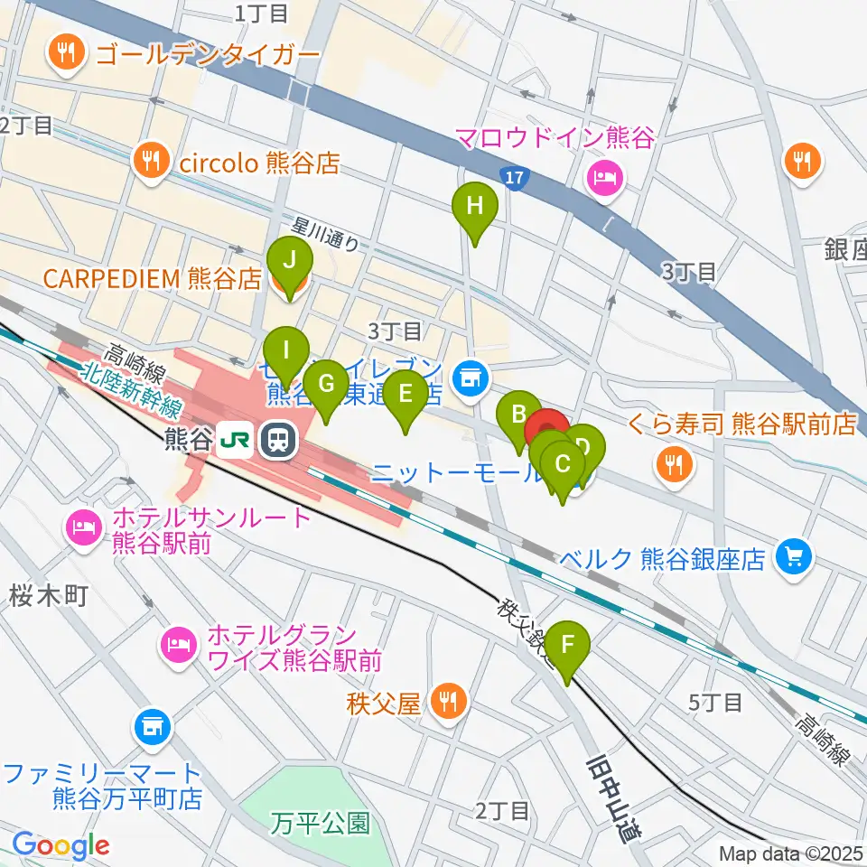山野楽器サウンドクルー熊谷周辺のカフェ一覧地図