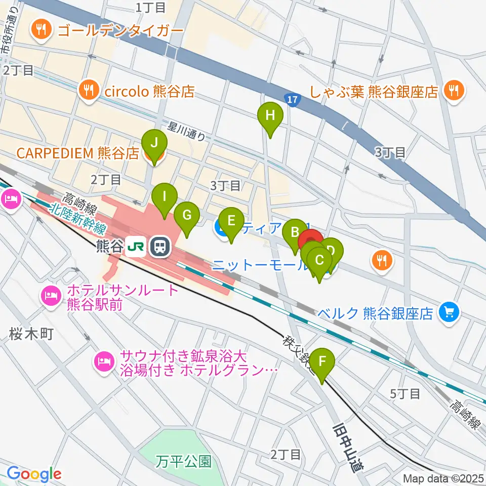 山野楽器サウンドクルー熊谷周辺のカフェ一覧地図