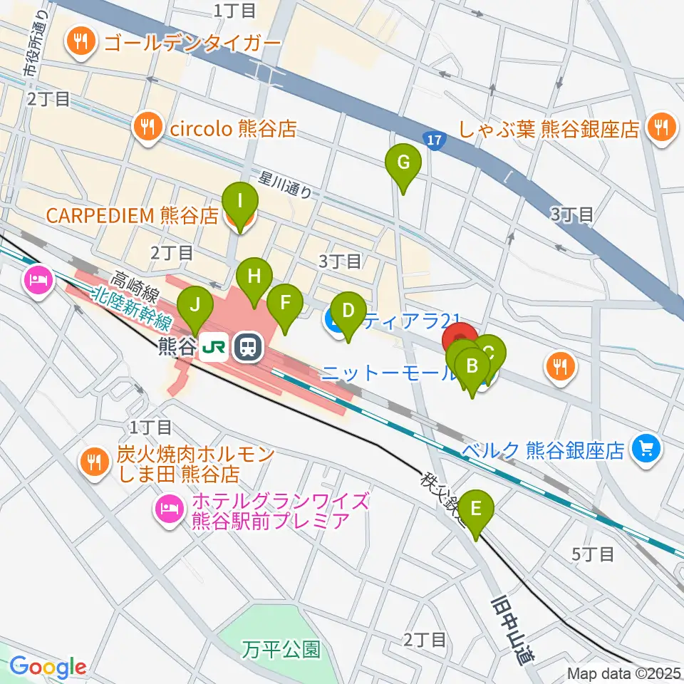 山野楽器サウンドクルー熊谷周辺のカフェ一覧地図