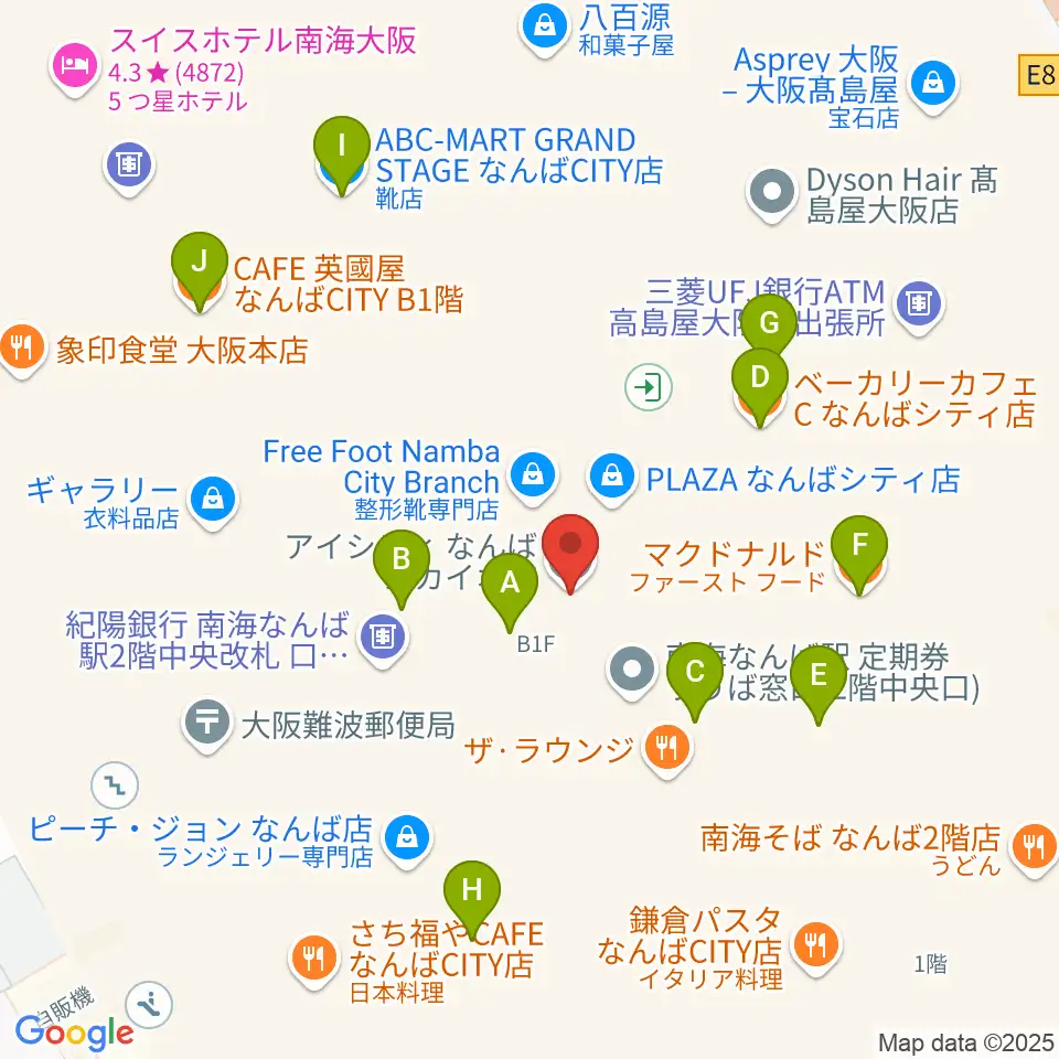山野楽器ロックイン難波周辺のカフェ一覧地図