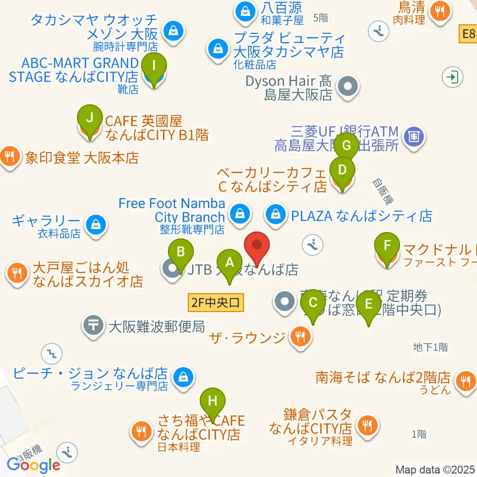 山野楽器ロックイン難波周辺のカフェ一覧地図