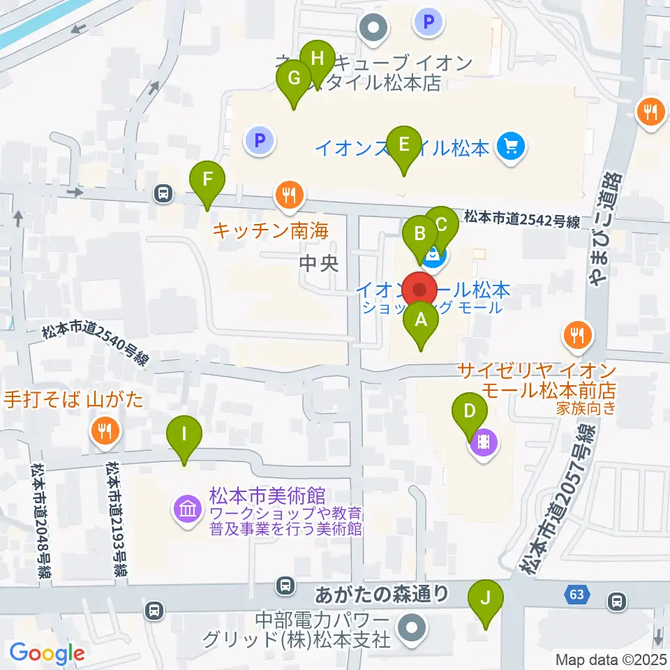 島村楽器 イオンモール松本店周辺のカフェ一覧地図