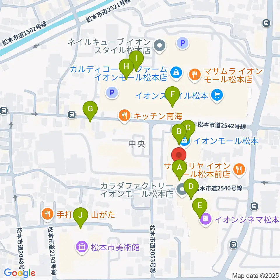 島村楽器 イオンモール松本店周辺のカフェ一覧地図