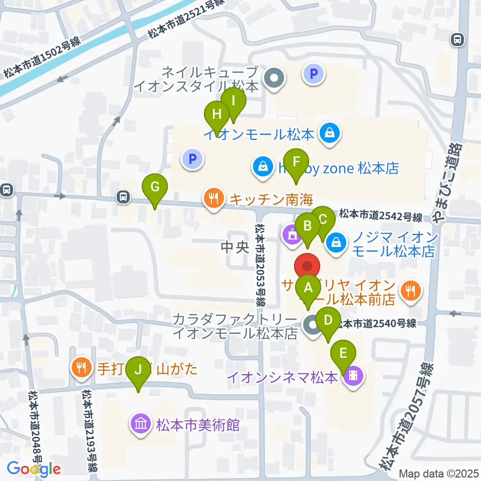 島村楽器 イオンモール松本店周辺のカフェ一覧地図