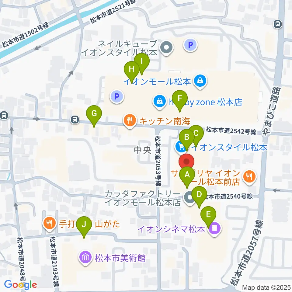 島村楽器 イオンモール松本店周辺のカフェ一覧地図