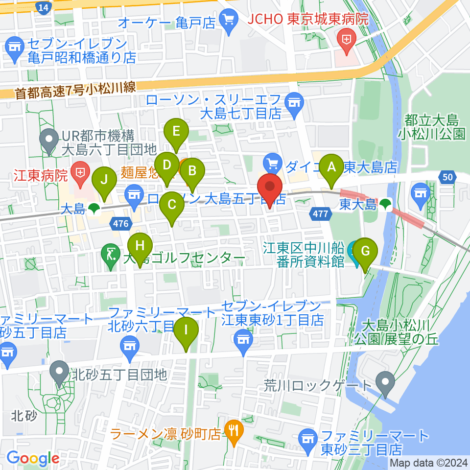 東大島文化センター周辺のカフェ一覧地図