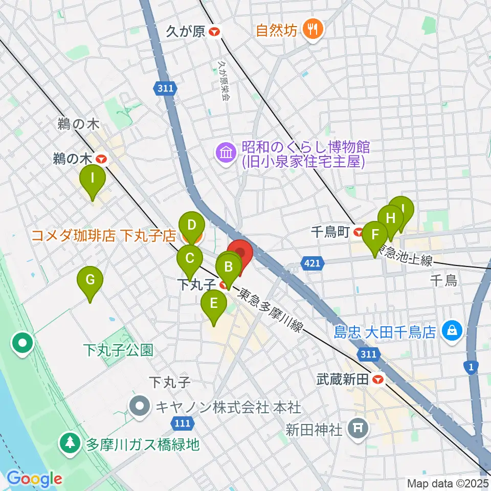 大田区民プラザ周辺のカフェ一覧地図