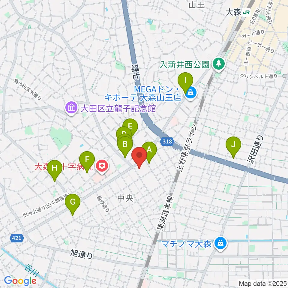 大田文化の森ホール周辺のカフェ一覧地図