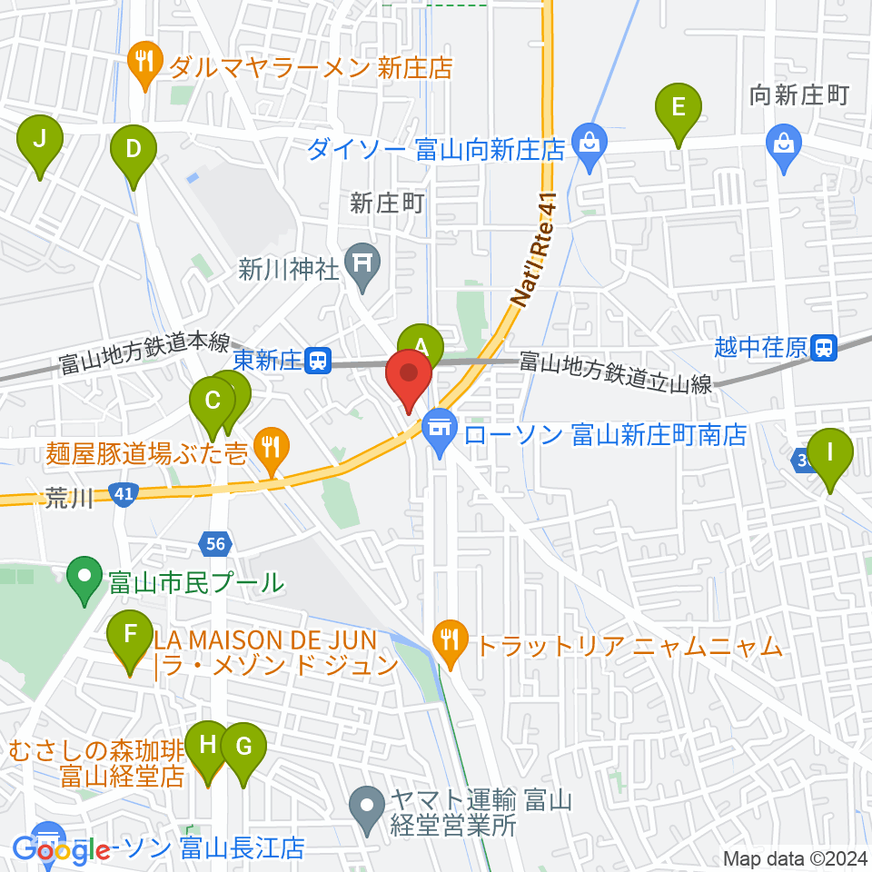 MPC楽器センター富山周辺のカフェ一覧地図