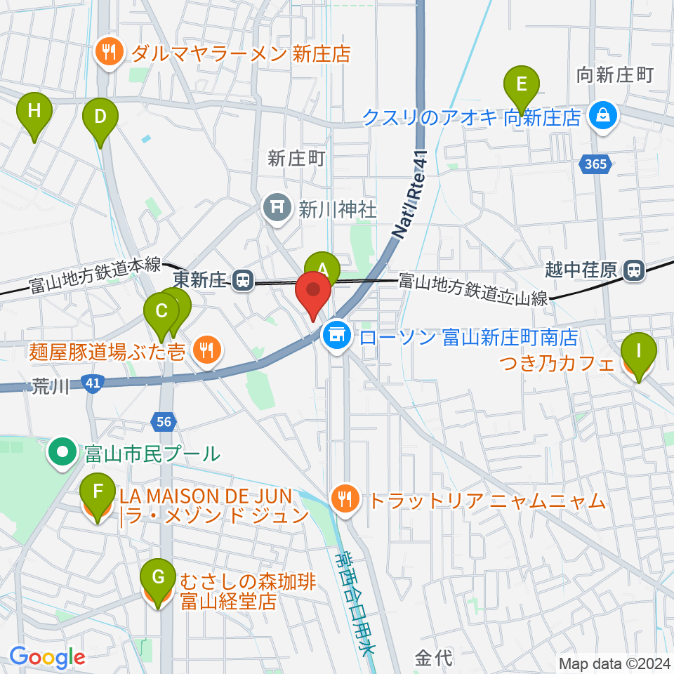 MPC楽器センター富山周辺のカフェ一覧地図