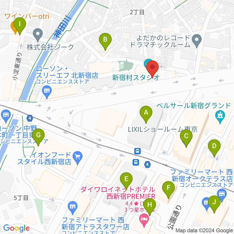 新宿村スタジオ周辺のカフェ一覧地図