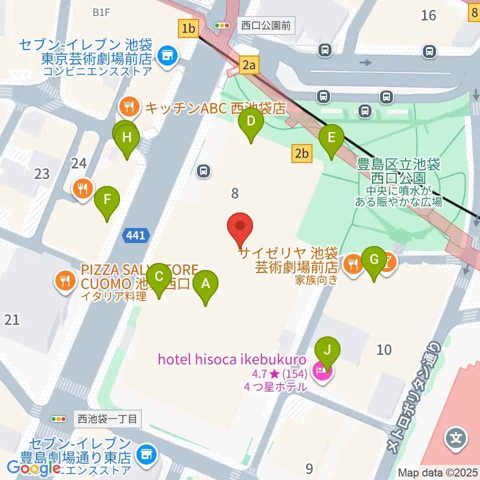 東京芸術劇場周辺のカフェ一覧地図