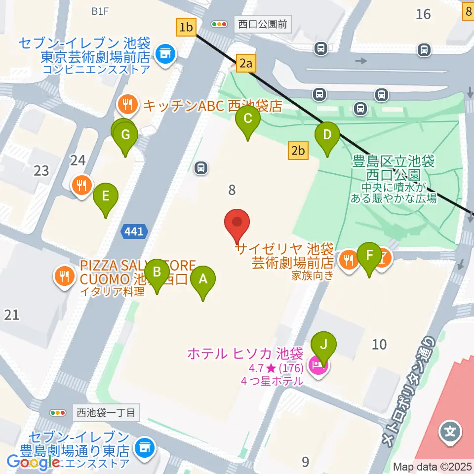 東京芸術劇場周辺のカフェ一覧地図