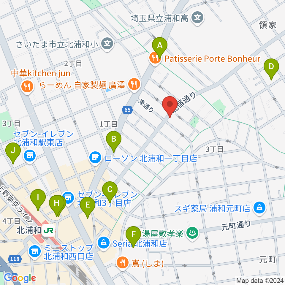 アオバ楽器 浦和音楽院周辺のカフェ一覧地図