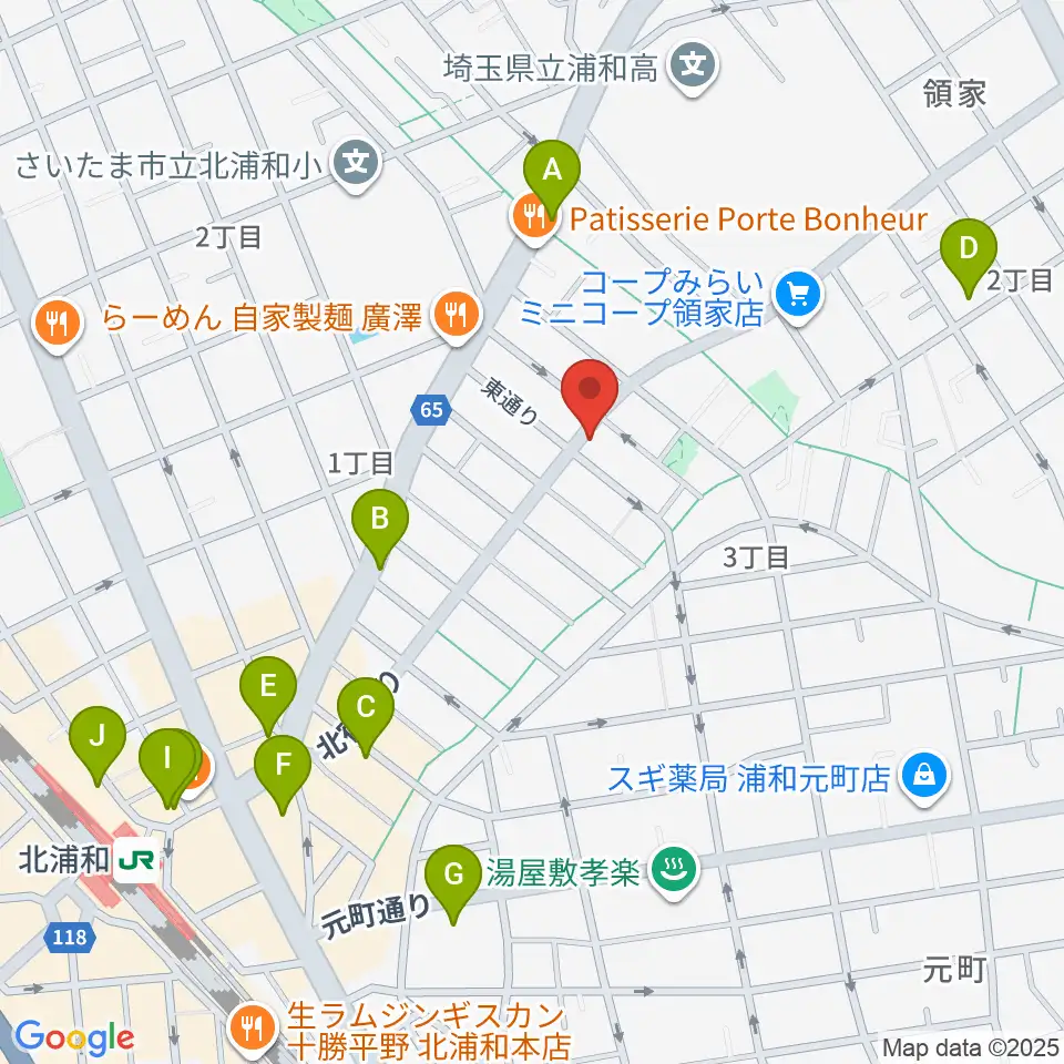 アオバ楽器 浦和音楽院周辺のカフェ一覧地図