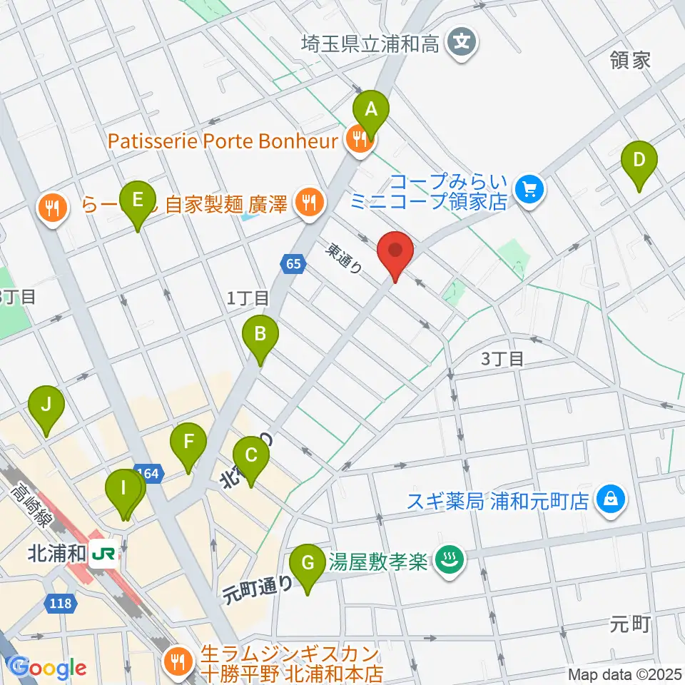 アオバ楽器 浦和音楽院周辺のカフェ一覧地図