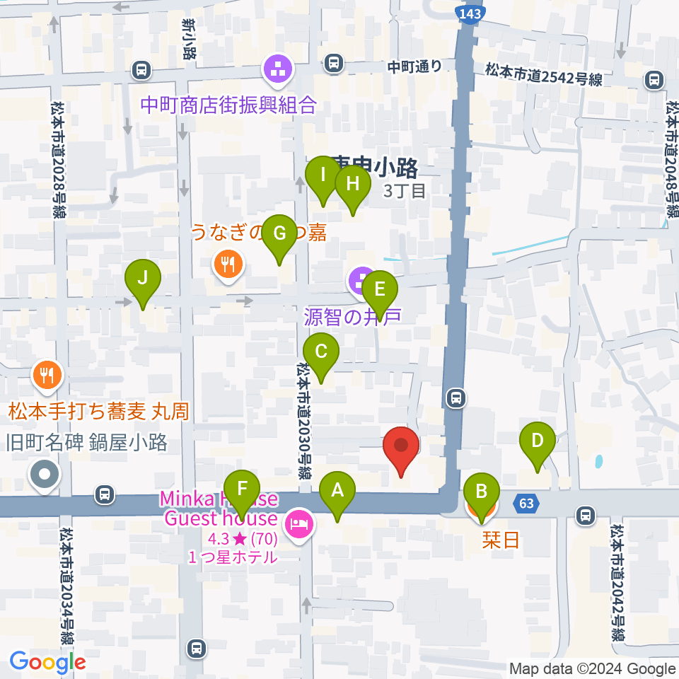 コダマ楽器周辺のカフェ一覧地図