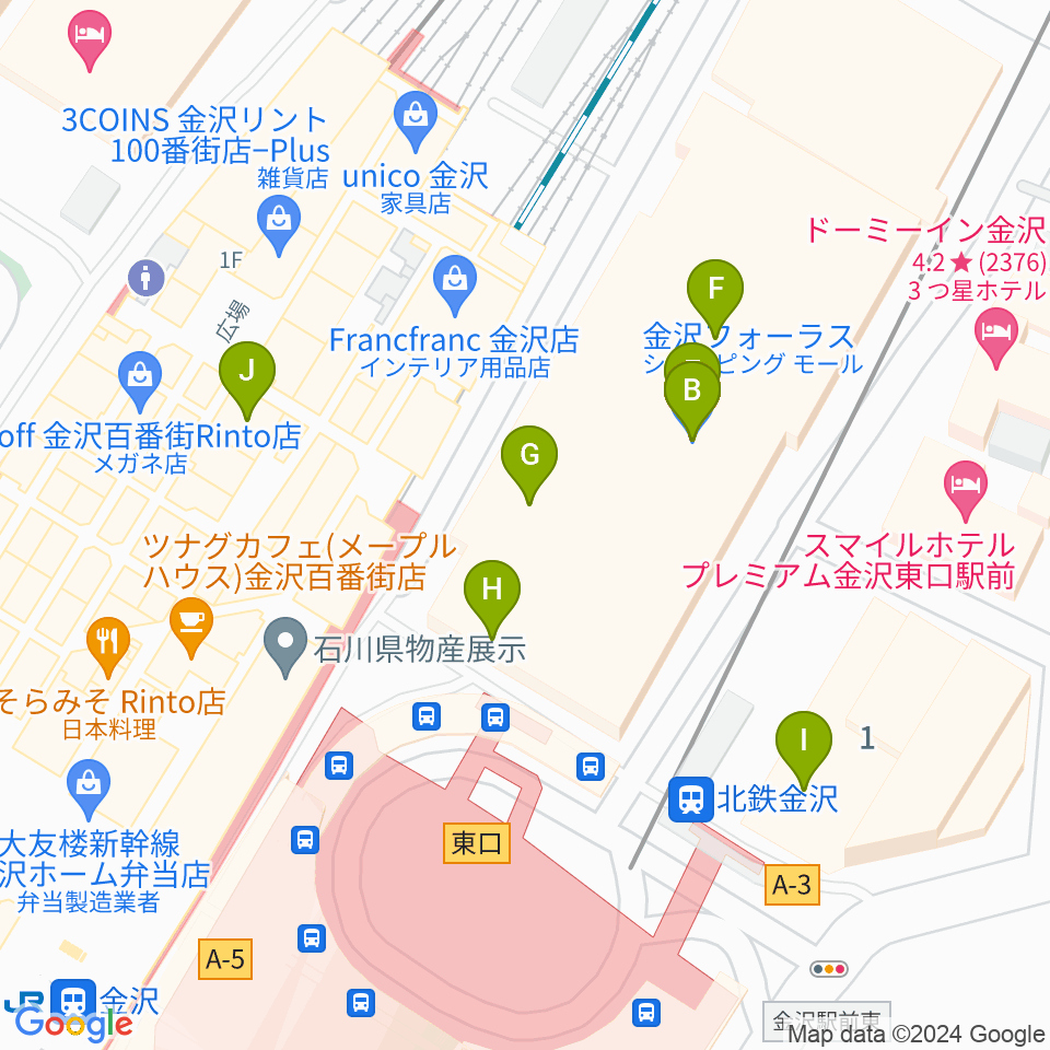 島村楽器 金沢フォーラス店周辺のカフェ一覧地図