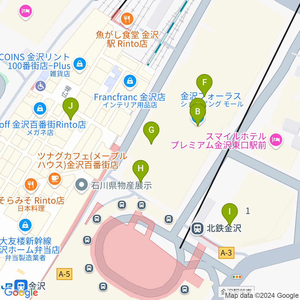 島村楽器 金沢フォーラス店周辺のカフェ一覧地図