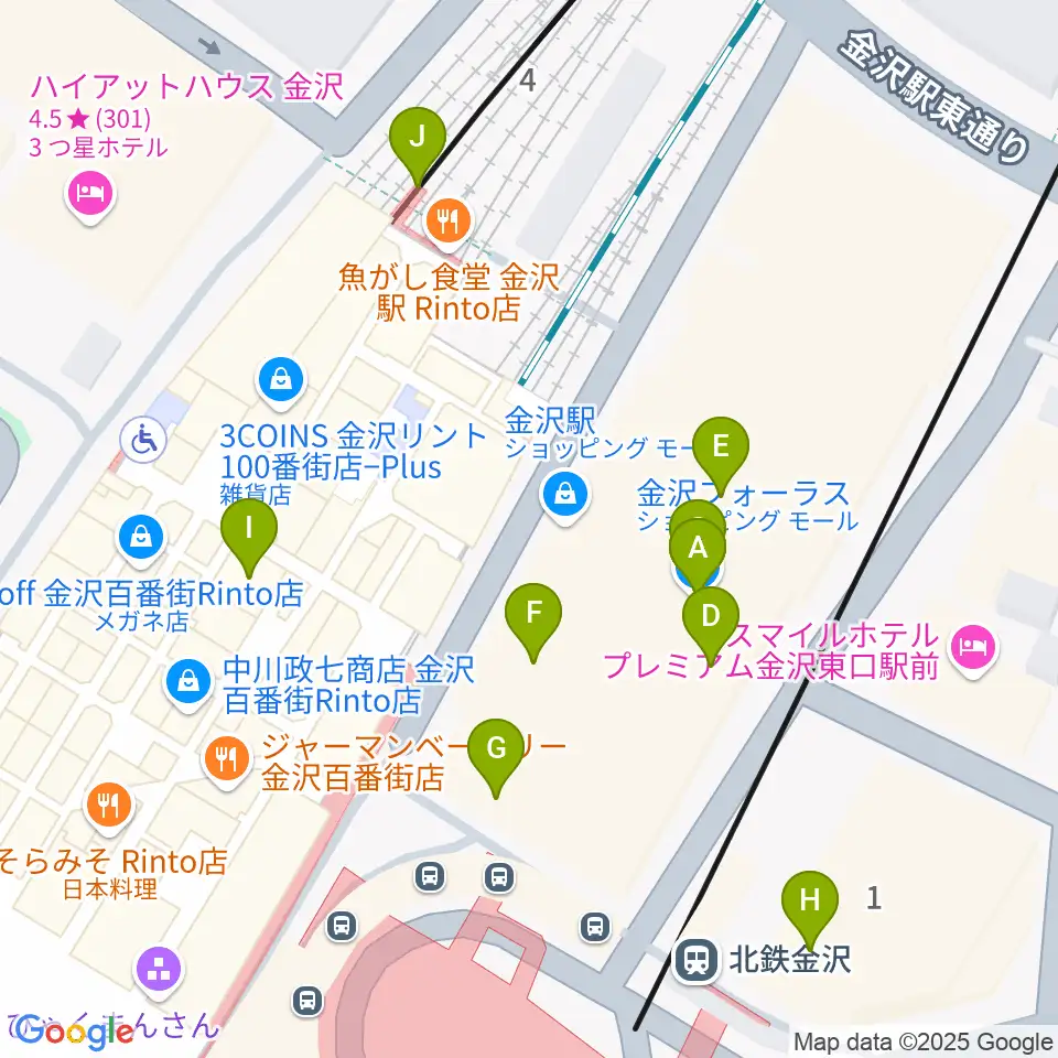 島村楽器 金沢フォーラス店周辺のカフェ一覧地図