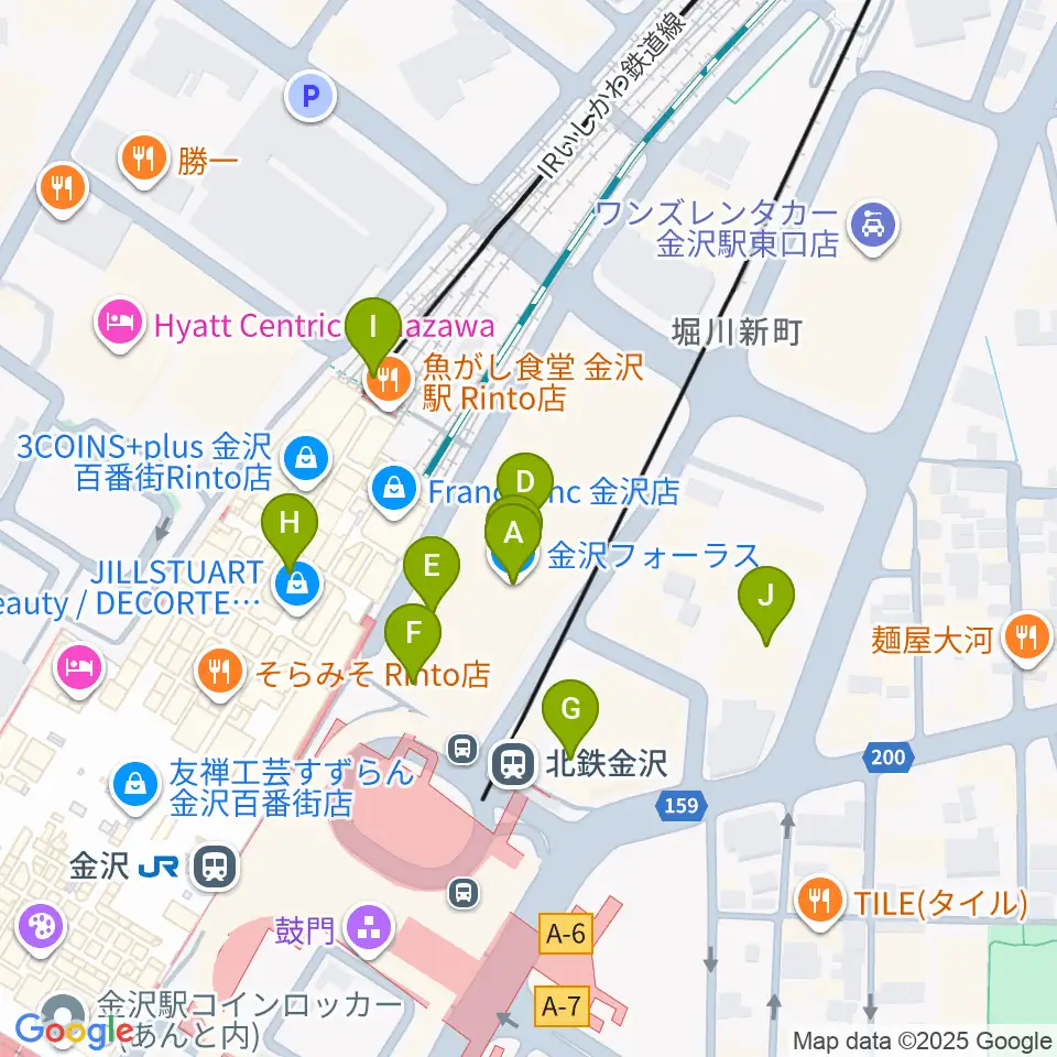 島村楽器 金沢フォーラス店周辺のカフェ一覧地図