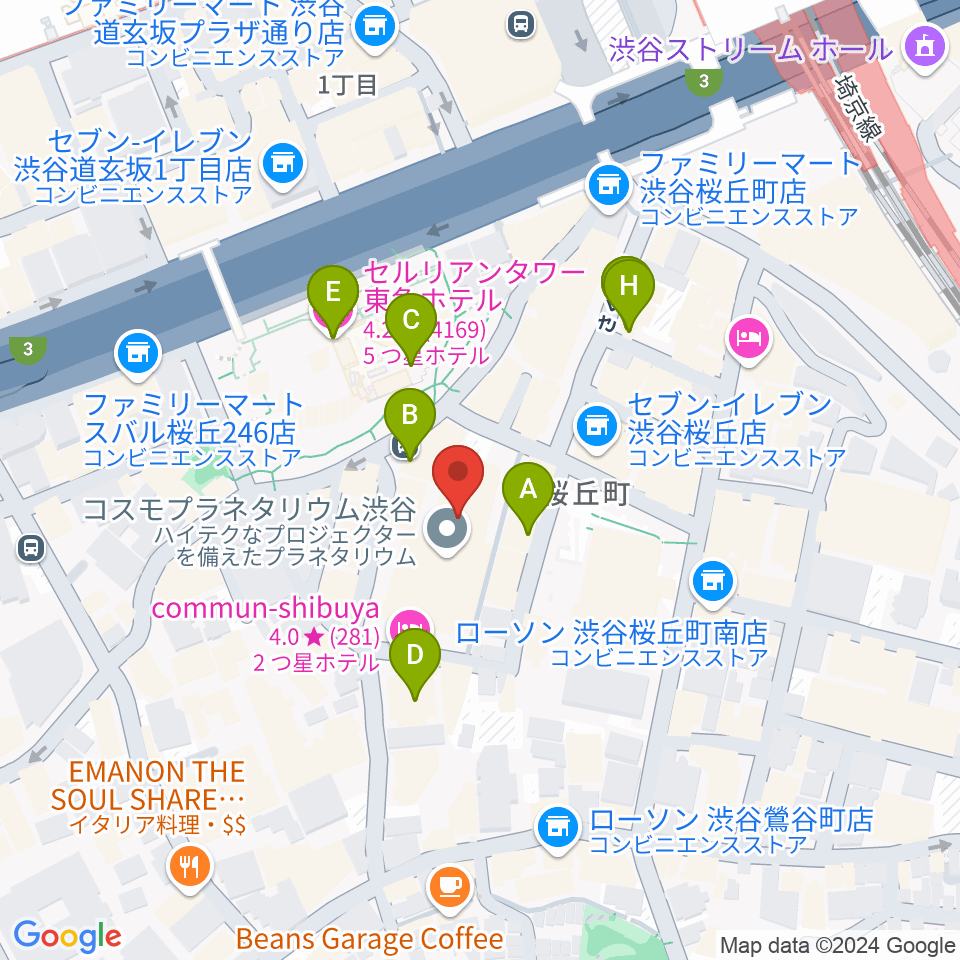 渋谷区文化総合センター大和田周辺のカフェ一覧地図